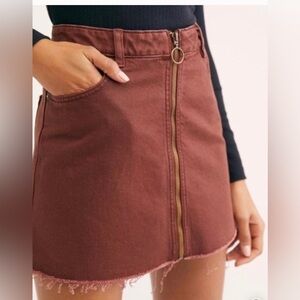 NWOT We The Free Free People Zip It Up Denim Skirt Brown Size 29
